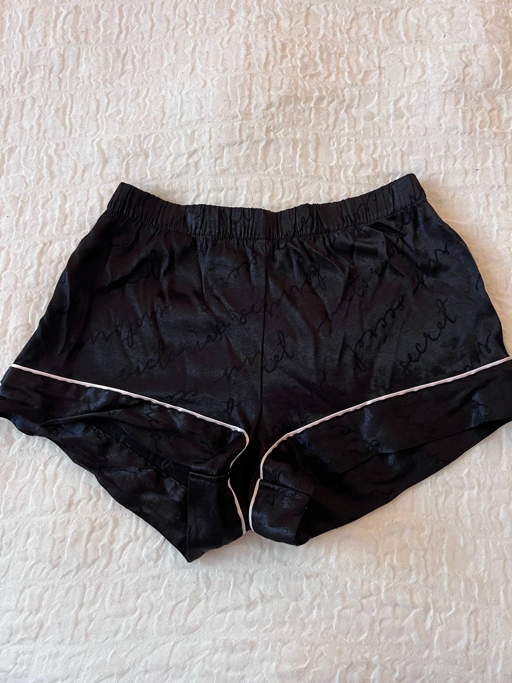Victoria's Secret Black Satin Shorts with Pink Piping